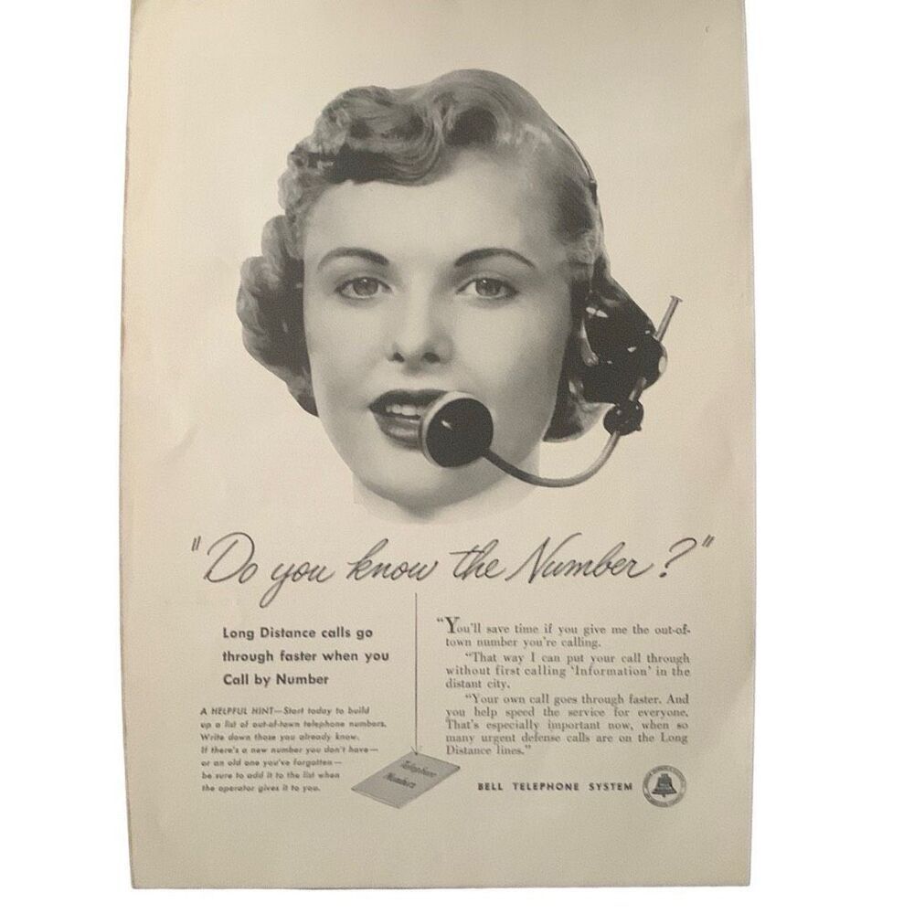 Vintage 1952 Bell Telephone Do You Know The Number Ad Advertisement